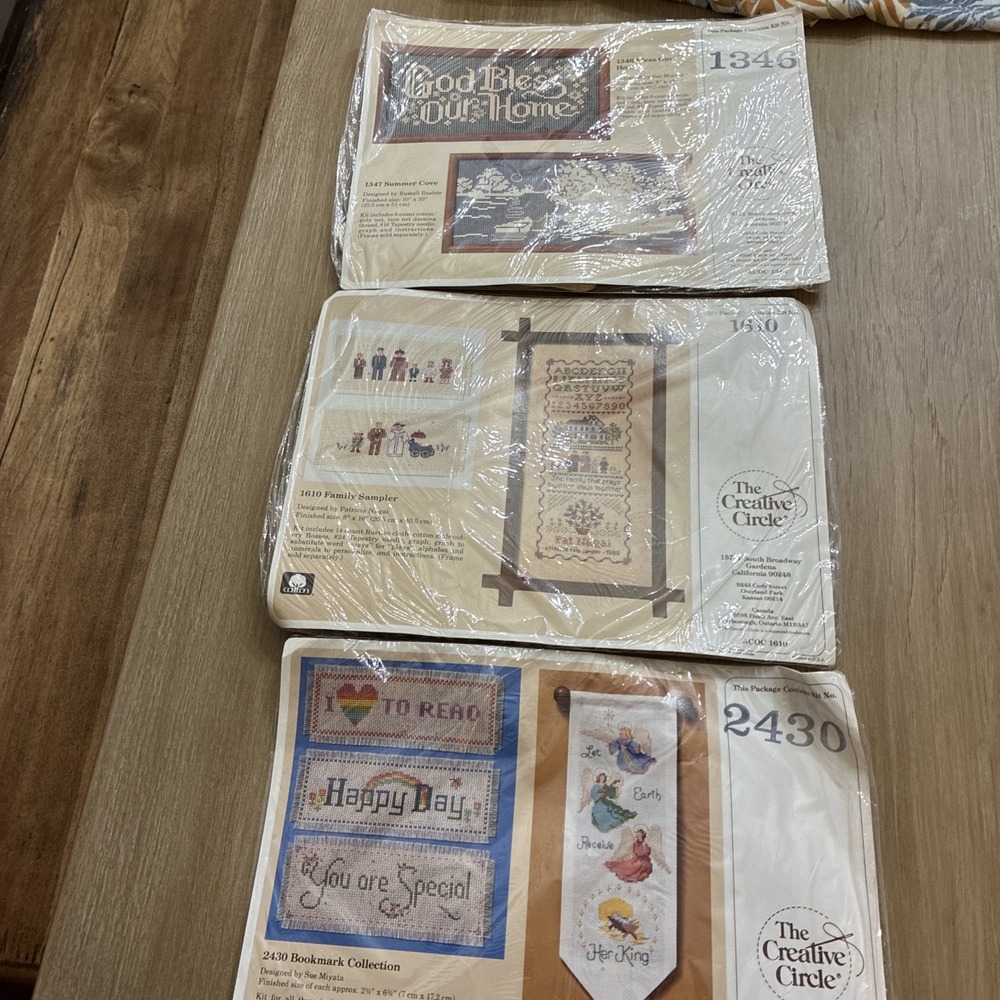 The Creative Circle Lot Of 3 Needlepoint Kits New Old Stock VTG 1989
